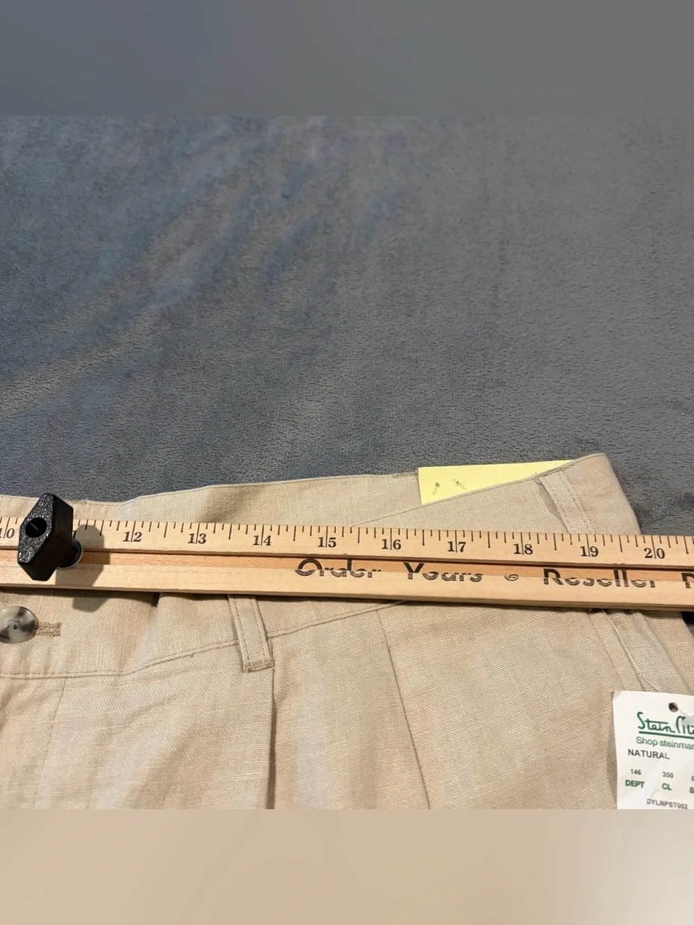 Alan Flusser Pants Mens 40x27 Beige Linen Blend Pleated Dress Trousers